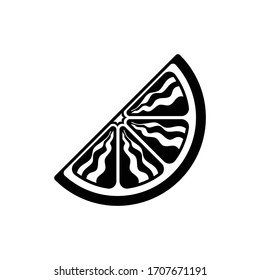 Quarter citrus fruit slice flat simple icon vector illustration. Black and white outline design, symbol for fruits, health, diet, nutrition, wellness. Lemon orange lime grapefruit.