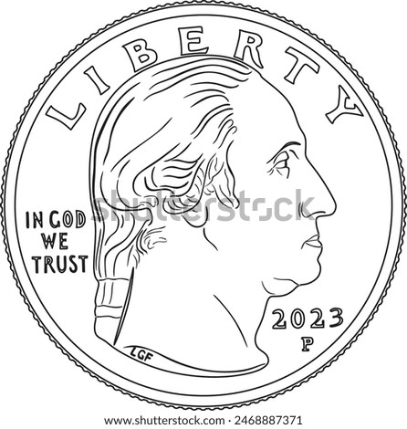 Quarter dollar coin vector design handmade silhouette line art. American currency.	
