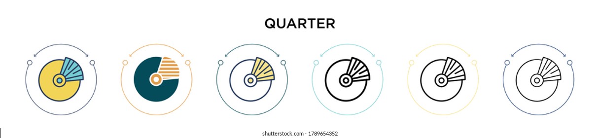 Quarter icon in filled, thin line, outline and stroke style. Vector illustration of two colored and black quarter vector icons designs can be used for mobile, ui, web