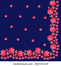 Quarter of kerchief with floral border. Rose, mallow, strawberry and clematis. Spanish shawl. Manton. 