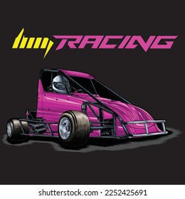 Quarter midget race isolated on black background, for graphic design, screen print, DTG, DTF, poster and business elements.