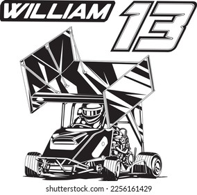 quarter midget racing outline illustration for poster, digital printing, for graphic design and for t-shirt