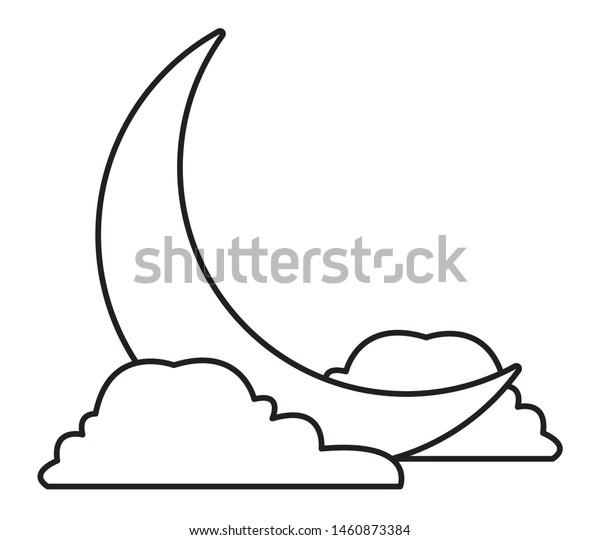 Quarter moon with clouds cartoons vector\
illustration graphic\
design