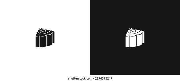 A quarter of mooncake flat icon for web. Simple mooncake sign web icon silhouette with invert color. Moon cake solid black icon vector design, 3d angle back view. Mid-Autumn Festival concept