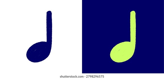 Quarter music note hand drawn chalk doodle. Audio crotchet symbol showing rough blackboard crayon texture finish for educational song classroom display presentation framework asset clip art.