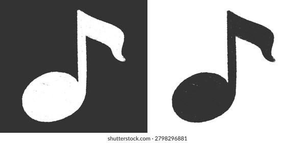 Quarter music note hand drawn chalk doodle. Simple audio crotchet symbol displaying realistic blackboard crayon finish for educational song classroom display presentation layout design asset clip art.