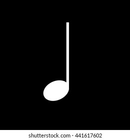 Quarter music note vector icon, white on black background