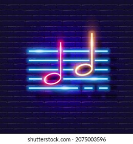 Quarter note neon icon. Music glowing sign. Music concept. Vector illustration for Sound recording studio design, advertising, signboards, vocal studio.