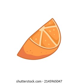 A quarter of an orange in cartoon style. Vector food isolated illustration.