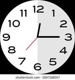 Quarter past 12 o'clock or Fifteen minutes past twelve o'clock or Fifteen minutes past midnight analog clock. Icon design use illustration flat design