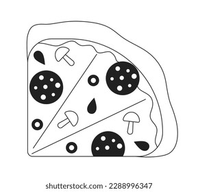 Quarter of pizza monochromatic flat vector object. Tasty homemade snack. Fast food. Pizzeria menu. Editable thin line icon on white. Simple bw cartoon spot image for web graphic design, animation