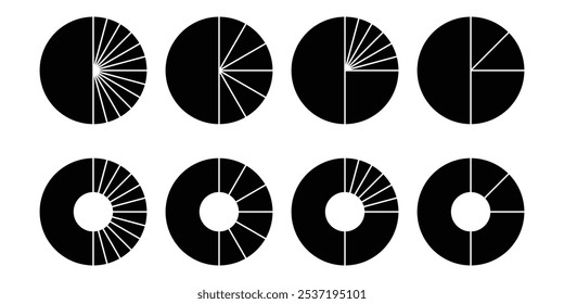 Conjunto de iconos de gráfico circular de informe de trimestre. adecuado para App móvil y diseño de interfaz de usuario de Sitio web. Ilustración vectorial. EPS 10