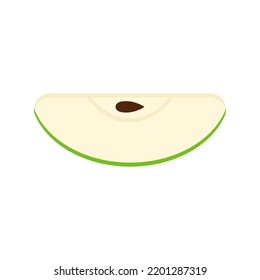 Cuarto, trozo de manzana verde con semilla, grano adentro. Ilustración vectorial. Aislado sobre fondo blanco.