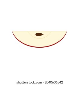 Quarter, slice of red apple with a seed, grain inside. Vector illustration. Isolated on white background.