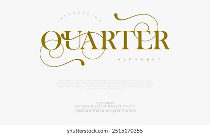 Quarter typography beauty fashion elegant minimalist serif italic fonts decorative wedding vintage retro logos. Minimal luxury font alphabet logo. Vector illustration