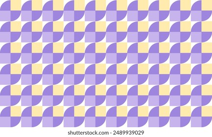 Quarter Yellow dot and purple and yellow overlap square block, diamond patter repeat seamless pattern design for fabric printing or t-shirt screening paint, checkerboard chess strip