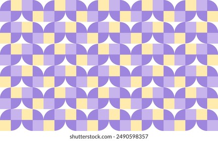 Quarter Yellow dot and purple and yellow overlap square block, diamond patter repeat seamless pattern design for fabric printing or t-shirt screening paint, checkerboard chess strip
