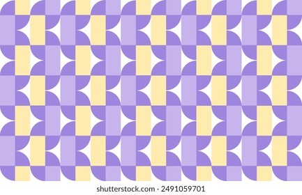 Quarter Yellow dot and purple and yellow overlap square block, diamond patter repeat seamless pattern design for fabric printing or t-shirt screening paint, checkerboard chess strip