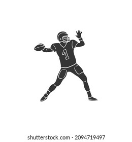 Quarterback Icon Silhouette Illustration. Man Throw Ball Vector Graphic Pictogram Symbol Clip Art. Doodle Sketch Black Sign.