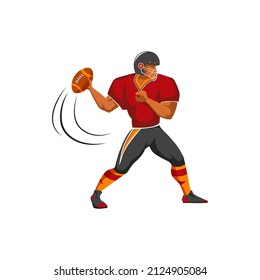 Quarterback or kicker running back american football player, vector character. American football sport team player halfback, tailback or fullback receiver with ball in action