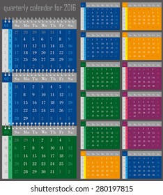 quarterly calendar for the 2016 year for print