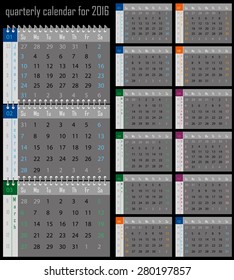 quarterly calendar for the 2016 year for print