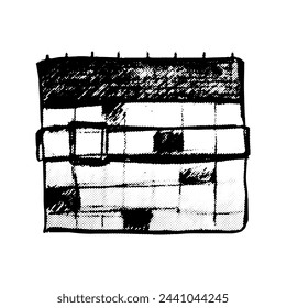 Quarterly calendar icon in doodle style. Hand made sketch graphic of calendar. Clipart. Isolated black element on white background.	 	 