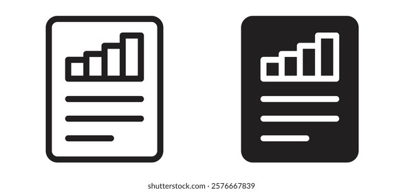 Quarterly report icons in outline and stroke versions