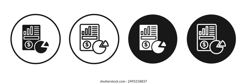 Quarterly report vector icon set black filled and outlined style.