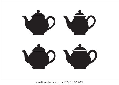 A quartet of black teapot silhouettes, showcasing a classic, symmetrical design against a white backdrop.