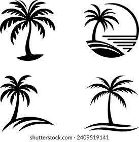 Quartet of Palm Trees – a serene depiction of nature's elegance. Four graceful palm trees stand tall against the backdrop, their fronds gently swaying in harmony. This minimalist portrayal captures th