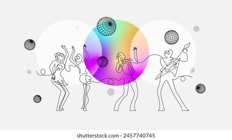 Quartet of Vocalists in Continuous Line Art, Evoking Retro Pop Sensibilities