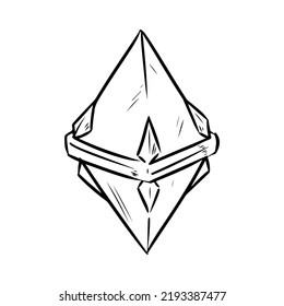 Quartz-Cartoon-Kristall-Doodle-Bild. Kristallmagisches Logo. Hexe Symbol oder Talisman. Symbol für Medien