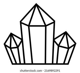 Icono de cristal de cuarzo. Esquema negro mineral sólido