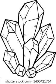 quartz crystal isolated on white background. Crystal cluster, minerals, dimonds. Hand drawn gems sketch style.  