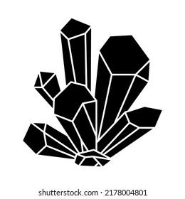 Quartz crystal isolated on white background. Black silhouette crystal cluster icon, mineral, diamond.