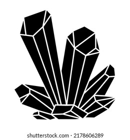Quarzkristall einzeln auf weißem Hintergrund. Schwarzes Silhouette Kristall-Symbol, Mineral, Diamant.