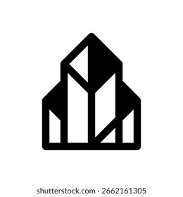 Quartz crystal. Outlined stroke vector icon with black-filled details.