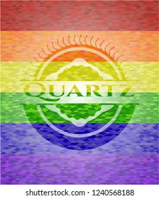 Quartz emblem on mosaic background with the colors of the LGBT flag