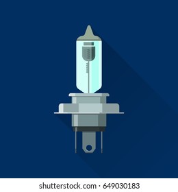 Quartz-halogen automobile bulb. Icon of the lighting instrument. A bulb for an automobile headlight. Design element. A vector illustration in flat style with a shadow.