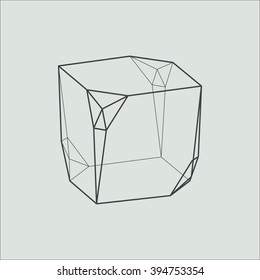 Quasi cube. Hand drawn line art polygonal shape. Minimal abstract shape. Sacred geometry. Stock vector.
