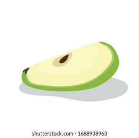 quater of green apple with seed isolated on white background