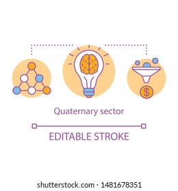 Quaternary sector concept icon. Knowledge sector idea thin line illustration. Intellectual activity, research and development. Economy sector. Vector isolated outline drawing. Editable stroke