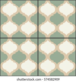 Quatrefoil cement tile. Geometric seamless pattern. Vintage style floor and wall tiles