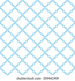 Quatrefoil classic net seamless vector pattern. Blue and white traditional moroccan simple rhomb ornament.