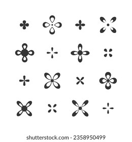 Quatrefoil flower symbol. Set of 16 geometric shape. Modern linear design print. Modern abstract graphic design elements for packaging, branding, wallpaper, covers and pattern.