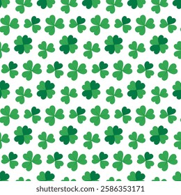 Quatrefoil and Shamrock Clover leaves Seamless Pattern in monochrome green St Patrick Day background