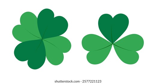 Quatrefoil and Shamrock Clover leaves in trendy green. St Patrick Day Decorative design element idea