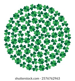 Quatrefoil and Shamrocks Circular monochrome Background Texture. St Patrick Day greeting backdrop