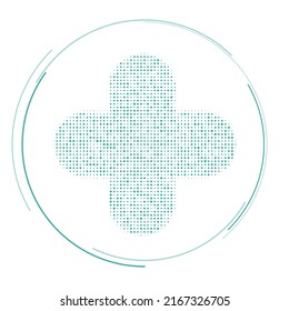 The quatrefoil symbol filled with teal dots. Pointillism style. Vector illustration on white background